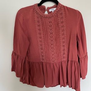 Burnt Red 3/4 Length Peplum Blouse